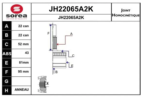 Joint Kit, drive shaft (JH22065A2K)
