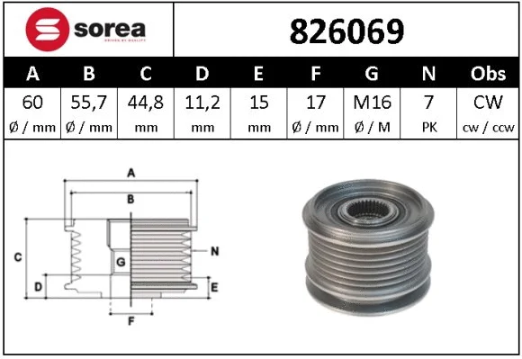 Alternator Freewheel Clutch (826069)