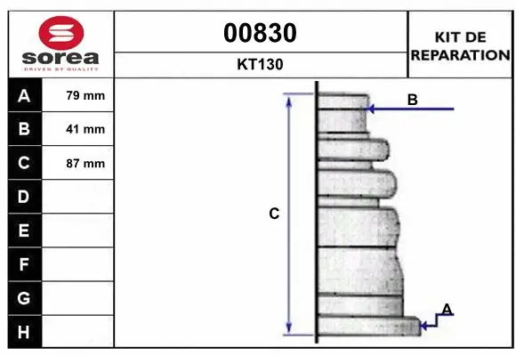 Bellow Kit, drive shaft (00830)