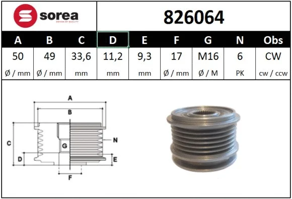 Alternator Freewheel Clutch (826064)