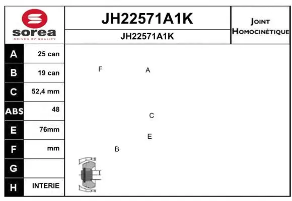 Joint Kit, drive shaft (JH22571A1K)
