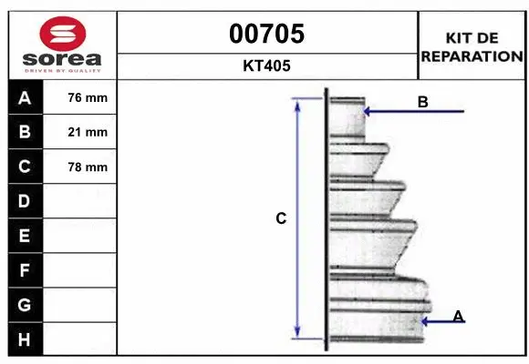 Bellow Kit, drive shaft (00705)