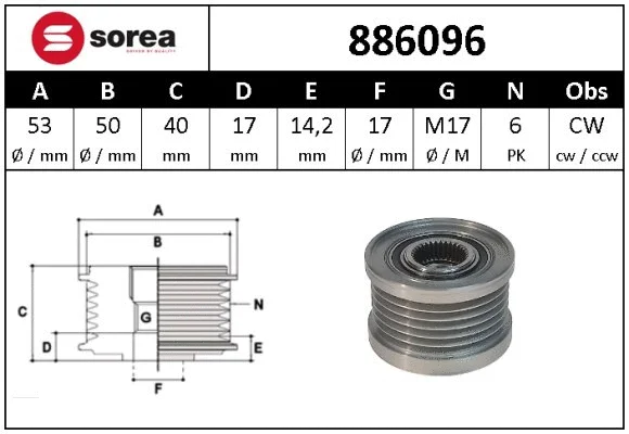 Alternator Freewheel Clutch (886096)