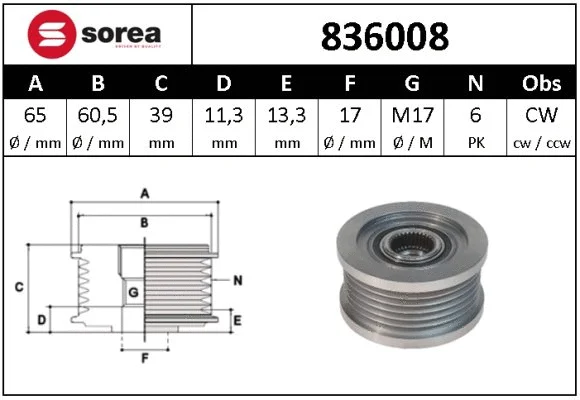 Alternator Freewheel Clutch (836008)