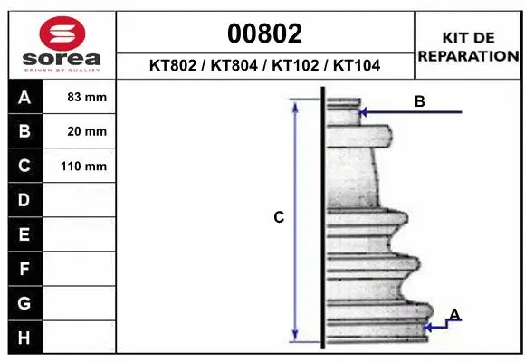 Bellow Kit, drive shaft (00802)