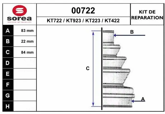 Bellow Kit, drive shaft (00722)