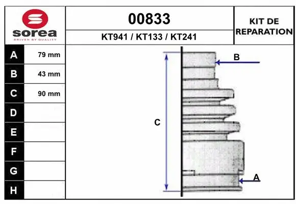 Bellow Kit, drive shaft (00833)
