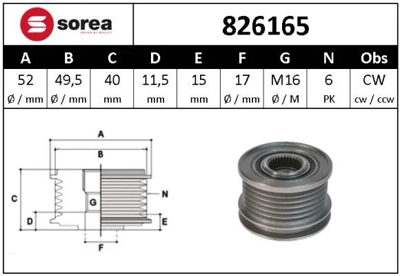 Alternator Freewheel Clutch (826165)