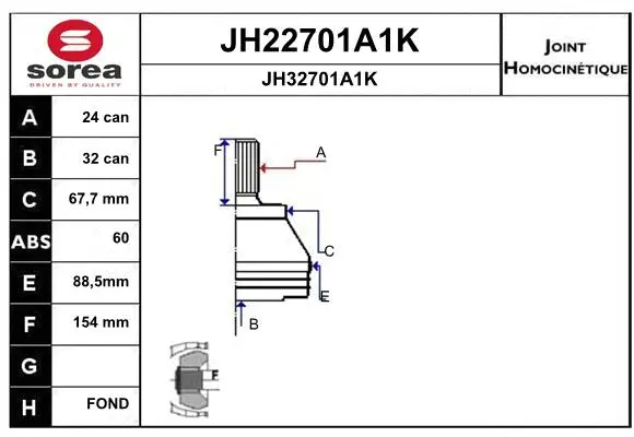 Joint Kit, drive shaft (JH22701A1K)