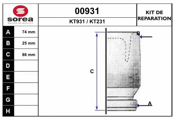Bellow Kit, drive shaft (00931)