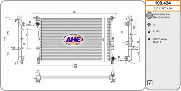 Radiator, engine cooling (109.424)