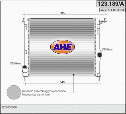 Radiator, engine cooling (123.189/A)