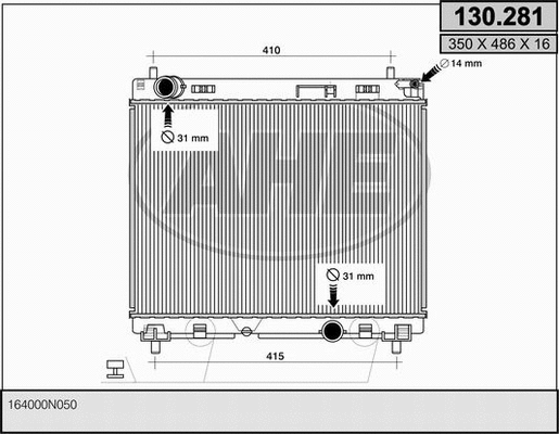 Radiator, engine cooling (130.281)