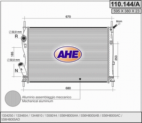 Radiator, engine cooling (110.144/A)