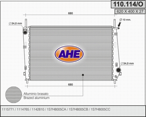 Radiator, engine cooling (110.114/O)