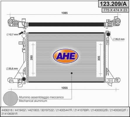 Radiator, engine cooling (123.209/A)