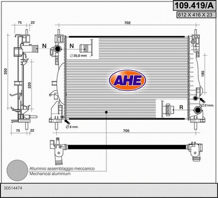 Radiator, engine cooling (109.419/A)