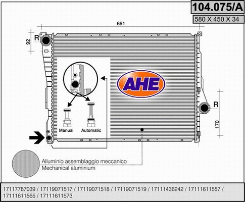 Radiator, engine cooling (104.075/A)