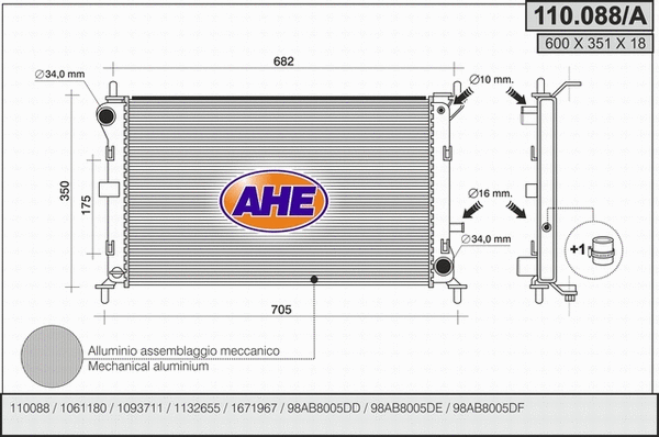 Radiator, engine cooling (110.088/A)