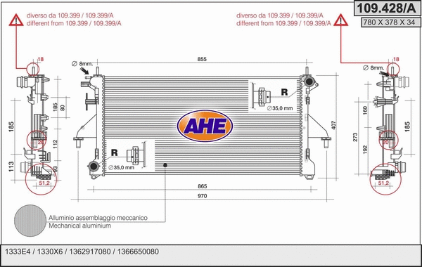 Radiator, engine cooling (109.428/A)