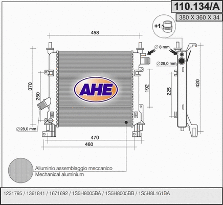 Radiator, engine cooling (110.134/A)