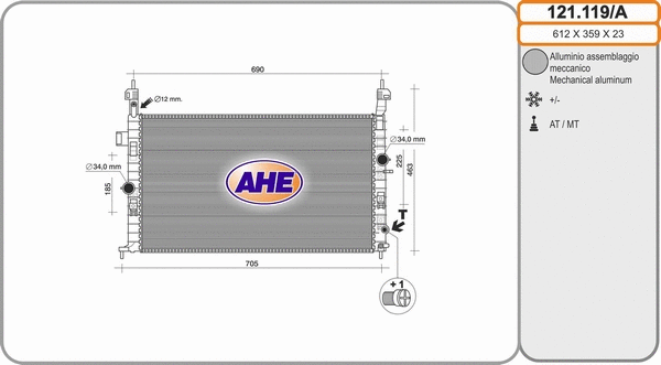 Radiator, engine cooling (121.119/A)