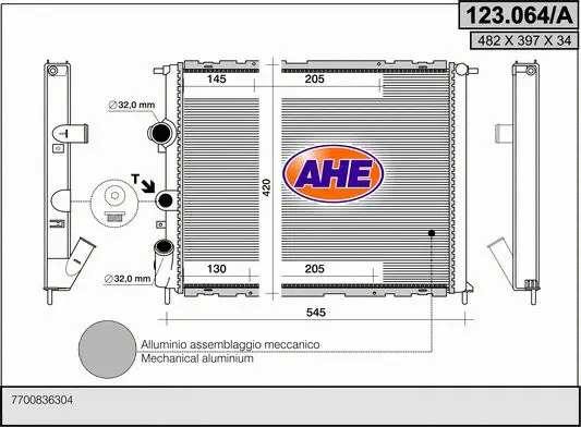 Radiator, engine cooling (123.064/A)