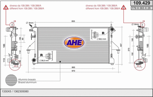 Radiator, engine cooling (109.429)