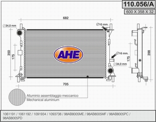 Radiator, engine cooling (110.056/A)