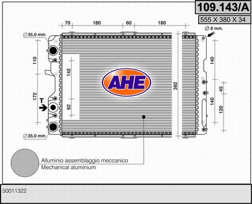 Radiator, engine cooling (109.143/A)
