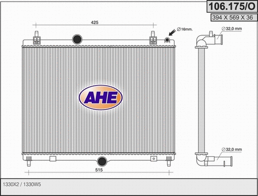 Radiator, engine cooling (106.175/O)