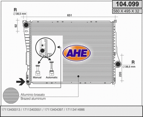 Radiator, engine cooling (104.099)