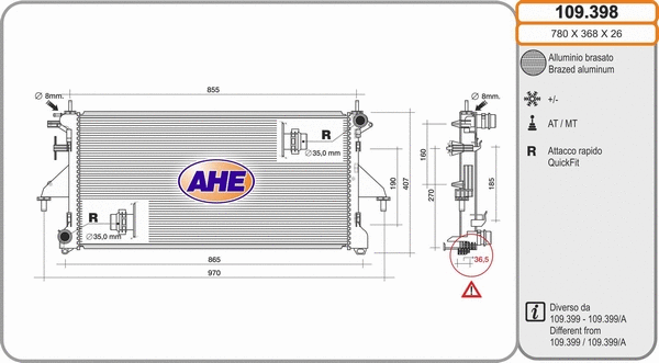 Radiator, engine cooling (109.398)