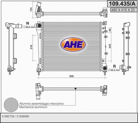 Radiator, engine cooling (109.435/A)