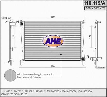 Radiator, engine cooling (110.119/A)