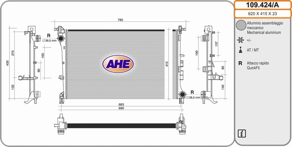 Radiator, engine cooling (109.424/A)