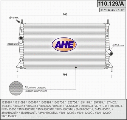Radiator, engine cooling (110.129/A)