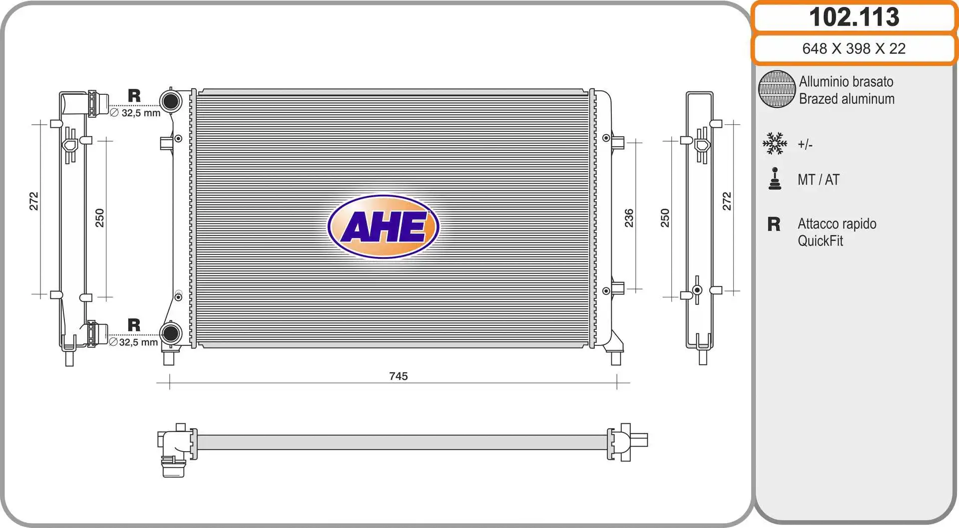 Radiator, engine cooling (102.113)