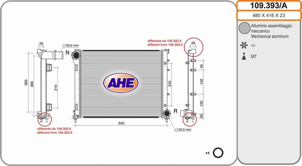 Radiator, engine cooling (109.393/A)