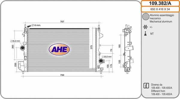 Radiator, engine cooling (109.382/A)