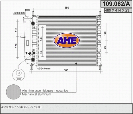 Radiator, engine cooling (109.062/A)