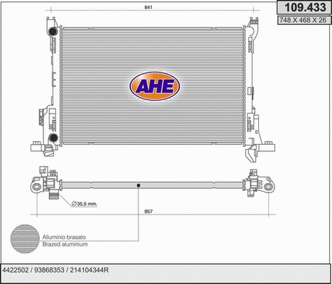 Radiator, engine cooling (109.433)