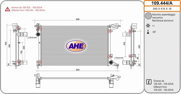 Radiator, engine cooling (109.444/A)