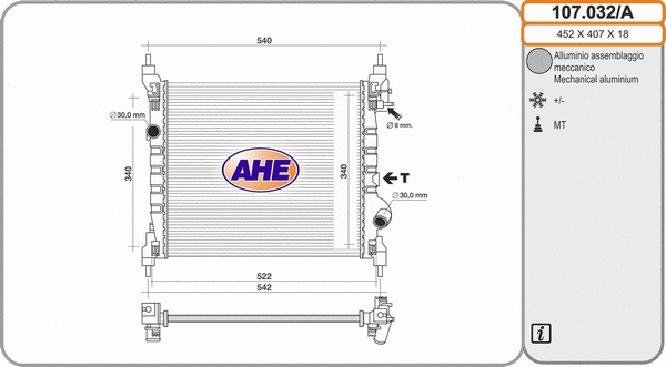 Radiator, engine cooling (107.032/A)