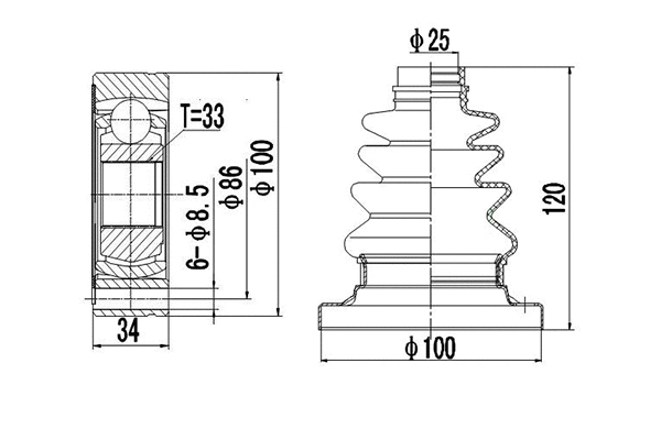 Joint Kit, drive shaft (DCV603006)
