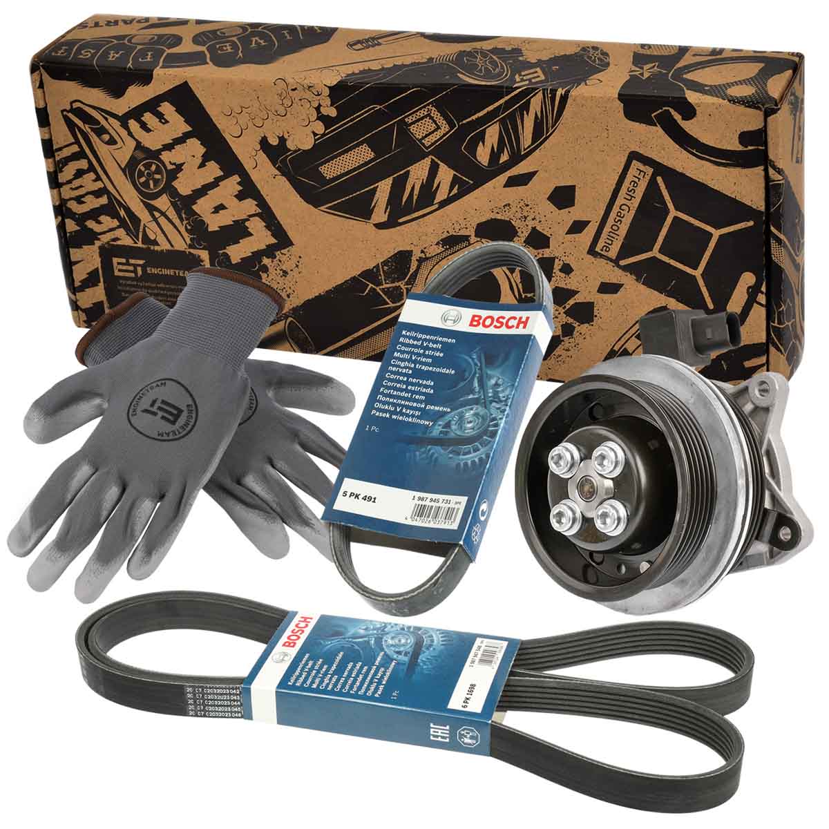Water Pump + V-Ribbed Belt Kit
