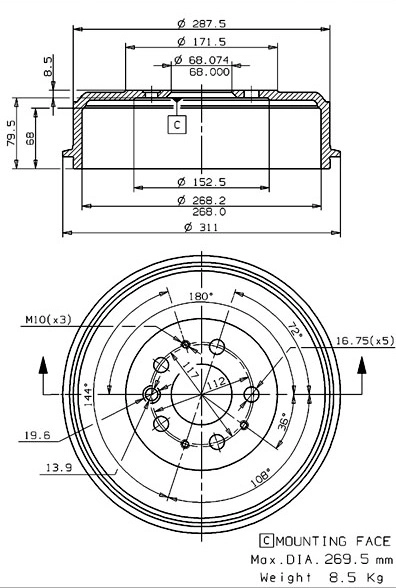 Brake Drum (627.0216)