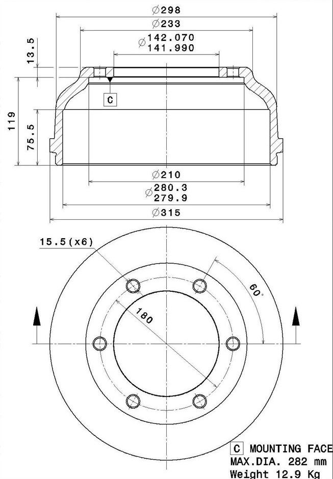 Brake Drum (627.0308)