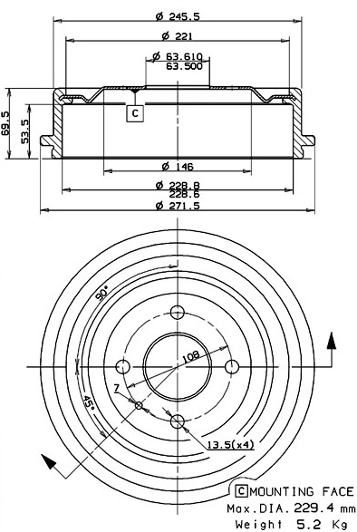 Brake Drum (627.0198)