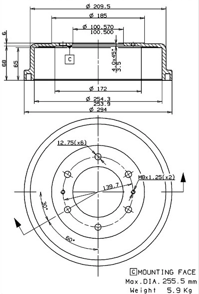 Brake Drum (627.0255)